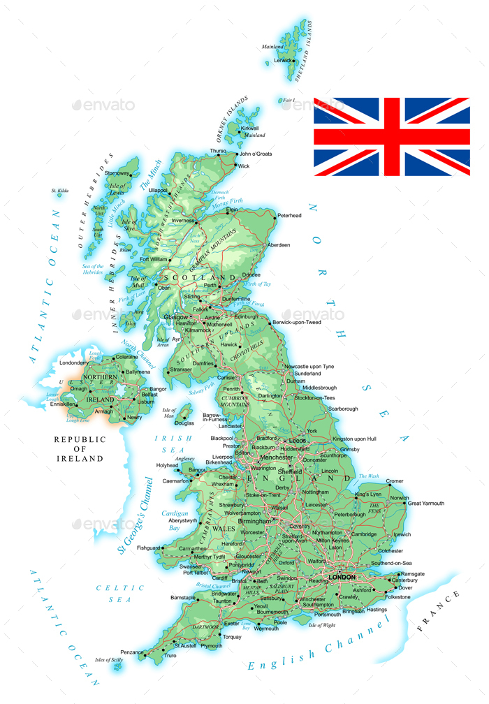 United Kingdom Detailed Topographic Map Vectors GraphicRiver   0139   United Kingdom   Physical 700 1008 